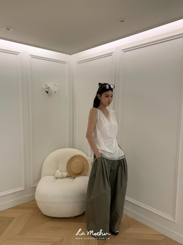 顯瘦寬版抓摺長褲